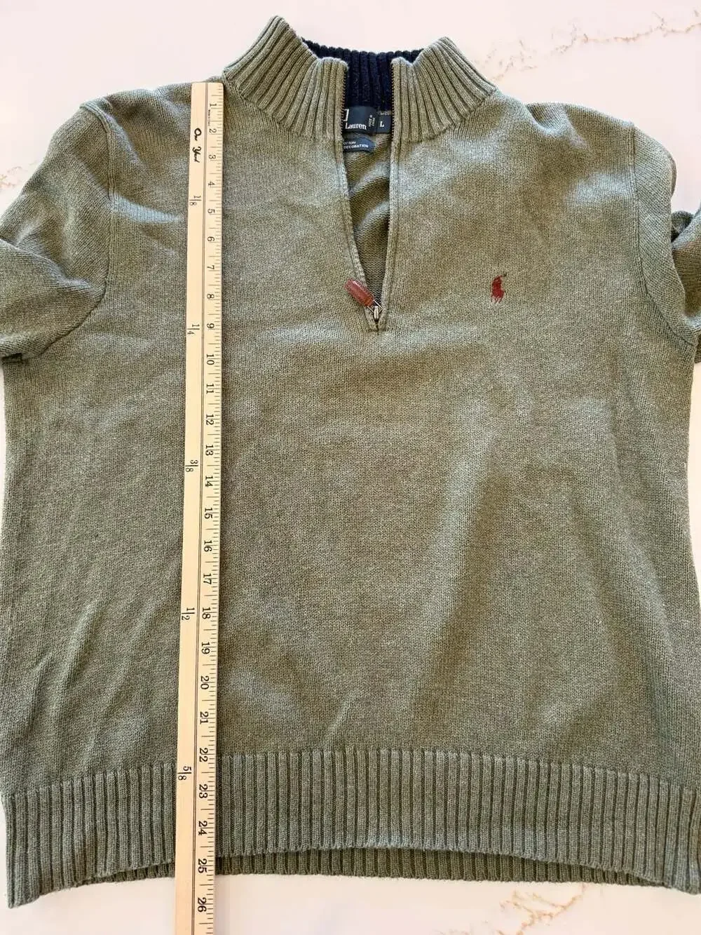 Polo Ralph Lauren Men's Size L Sage Green 100% Cotton Quarter-Zip Sweater
